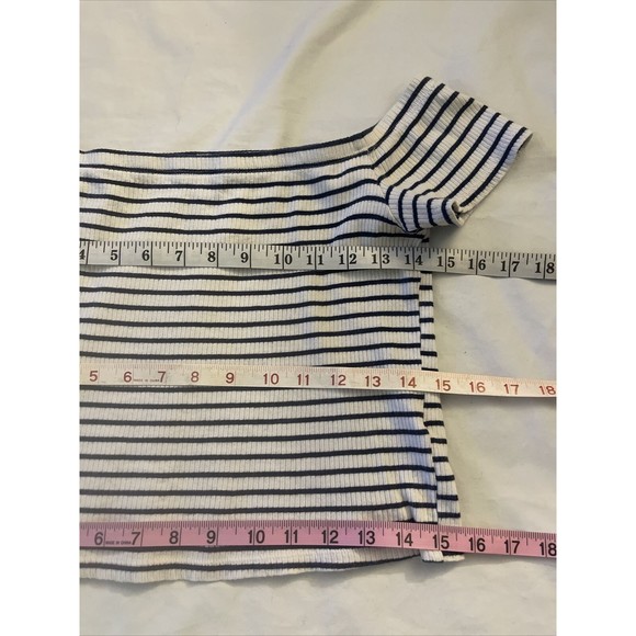 Divided Womens Blouse Top Size Medium Short Sleeve Y2k Striped Cropped Stretch - Picture 12 of 12
